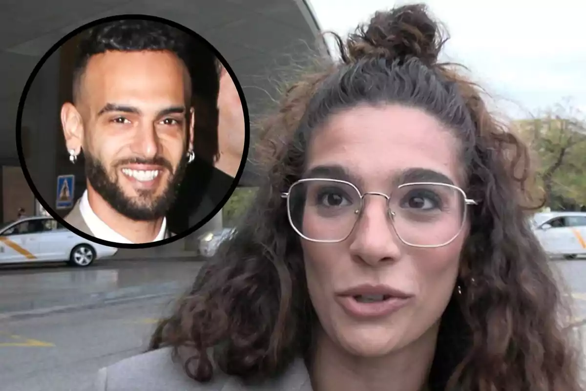 Alma Bollo with glasses and curly hair stands outdoors, while Manuel Cortés with a beard and earrings is shown smiling in an inset.