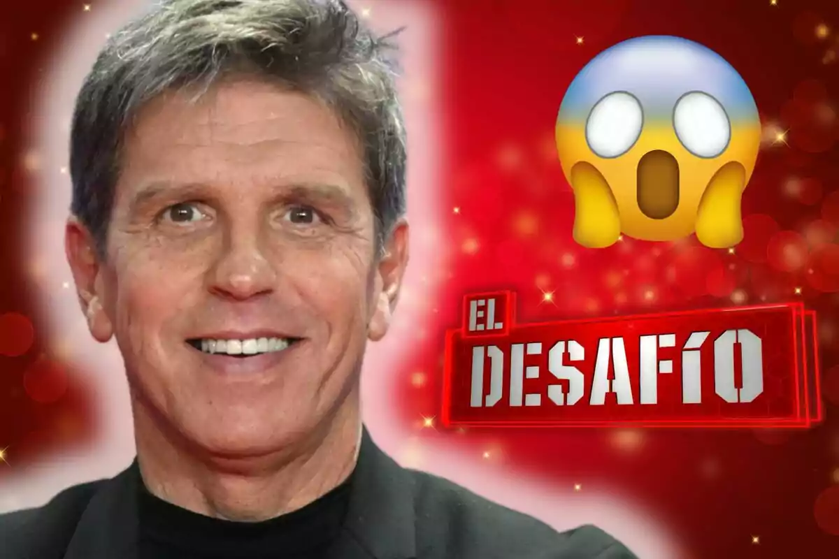 Manuel Díaz sonriente con fondo rojo, un emoji sorprendido y el texto "El Desafío".