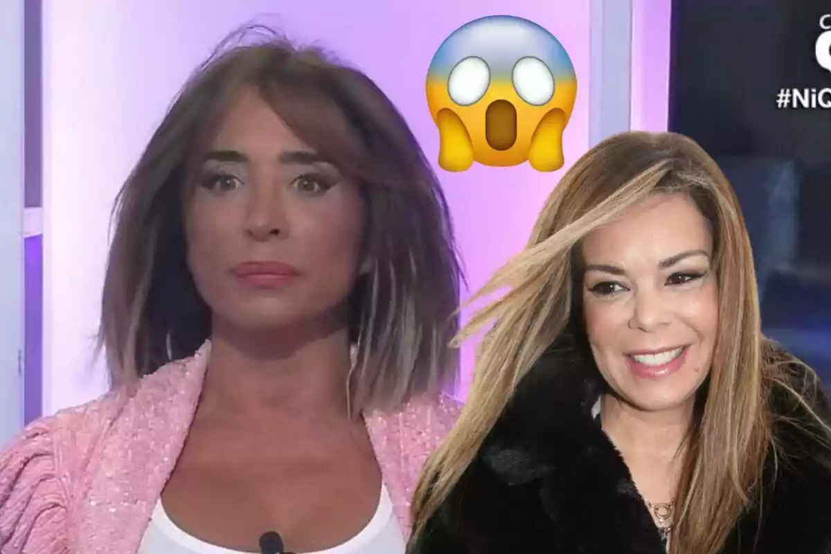 María Patiño y María José Campanario con expresiones faciales diferentes y un emoji de sorpresa en el fondo.