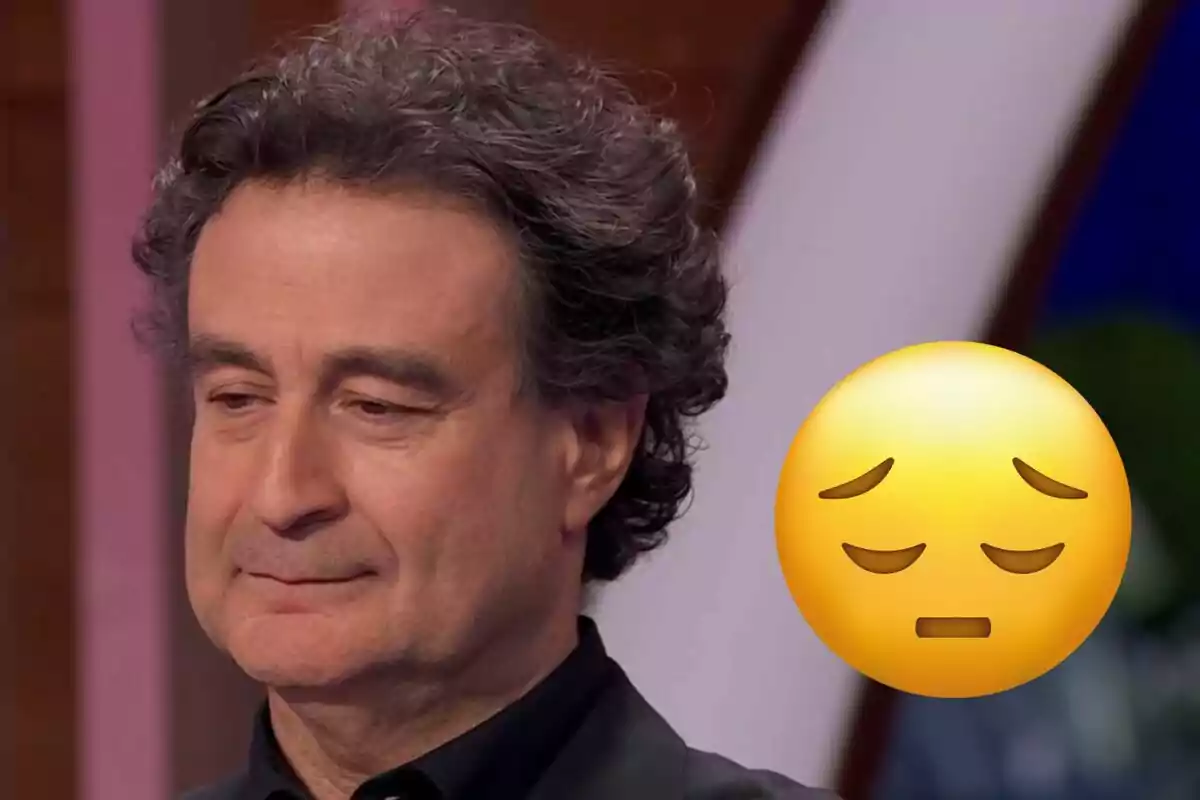 Pepe Rodríguez con expresión seria acompañado de un emoji de tristeza
