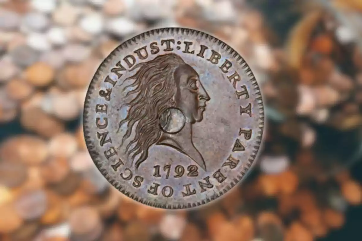 Moneda antigua de 1792 con la inscripción Moneda antigua de 1792 con la inscripción