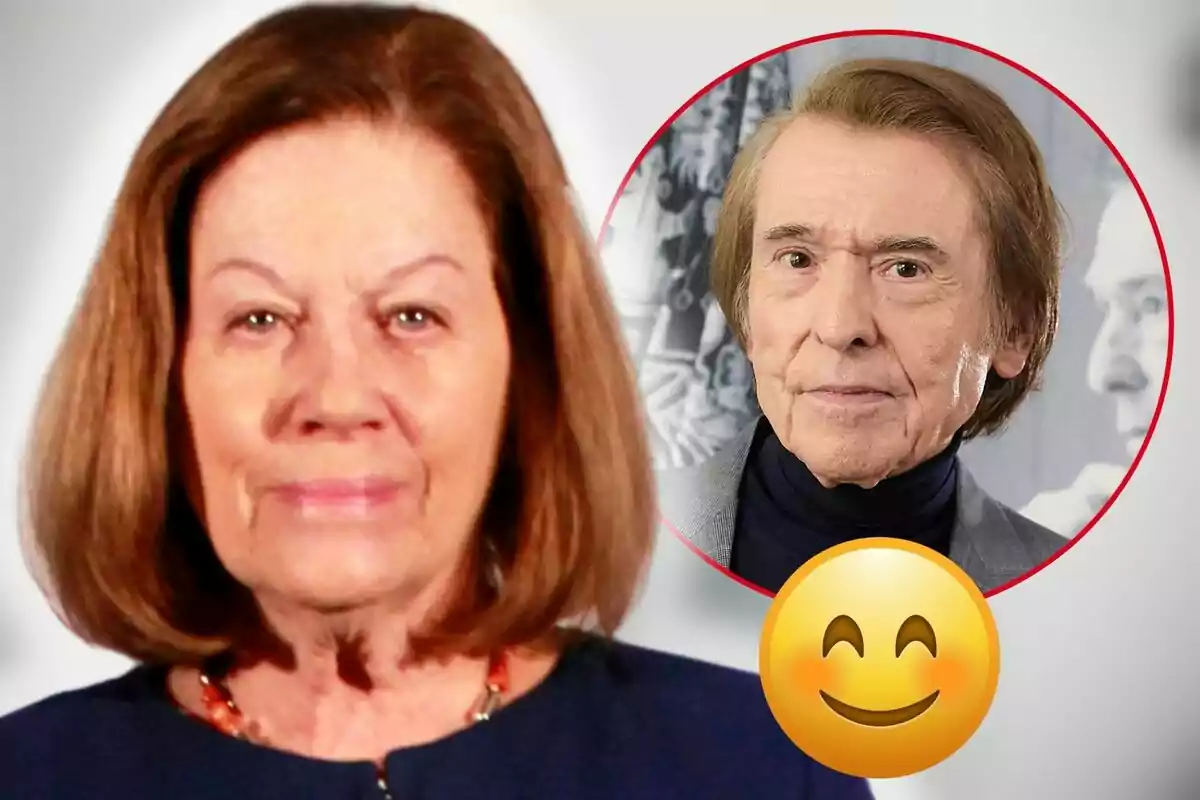 Natalia Figueroa de cabello castaño con un retrato de Raphael en un círculo rojo y un emoji sonriente.