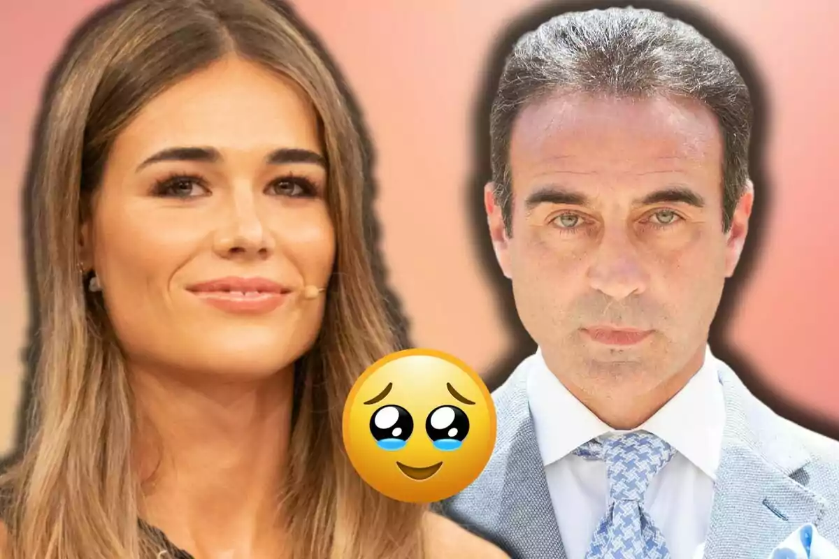 Ana Soria y Enrique Ponce posan juntos con un emoji de carita tierna entre ellos sobre un fondo degradado.