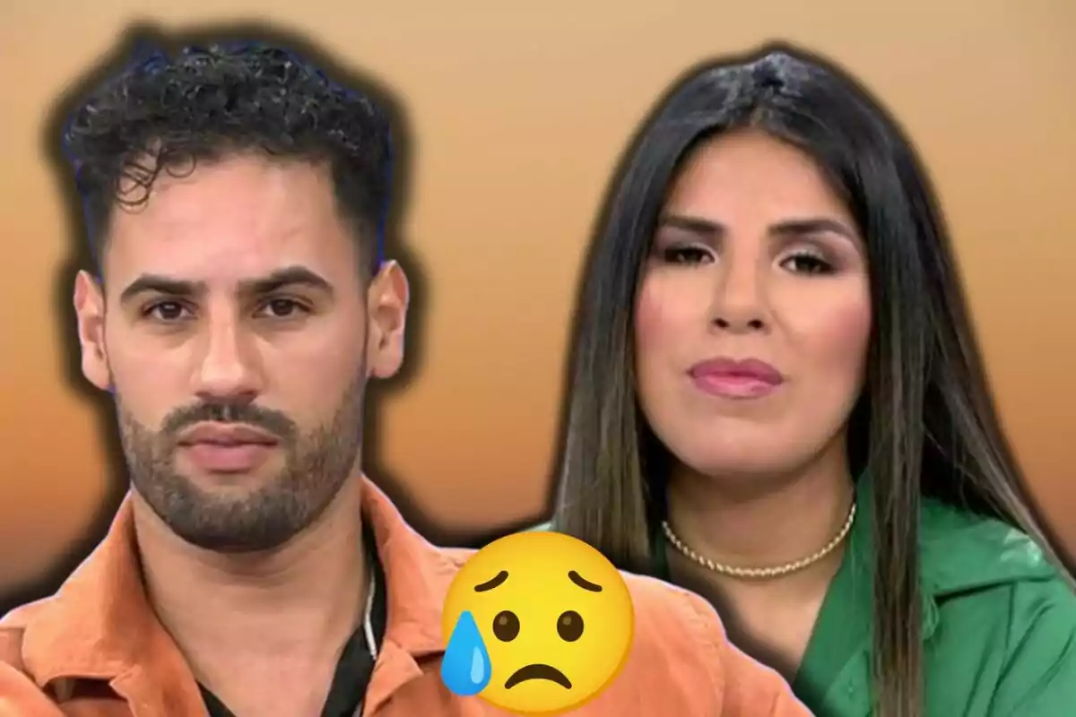 Asraf Beno e Isa Pantoja con expresiones serias y un emoji de cara triste con una gota de sudor.