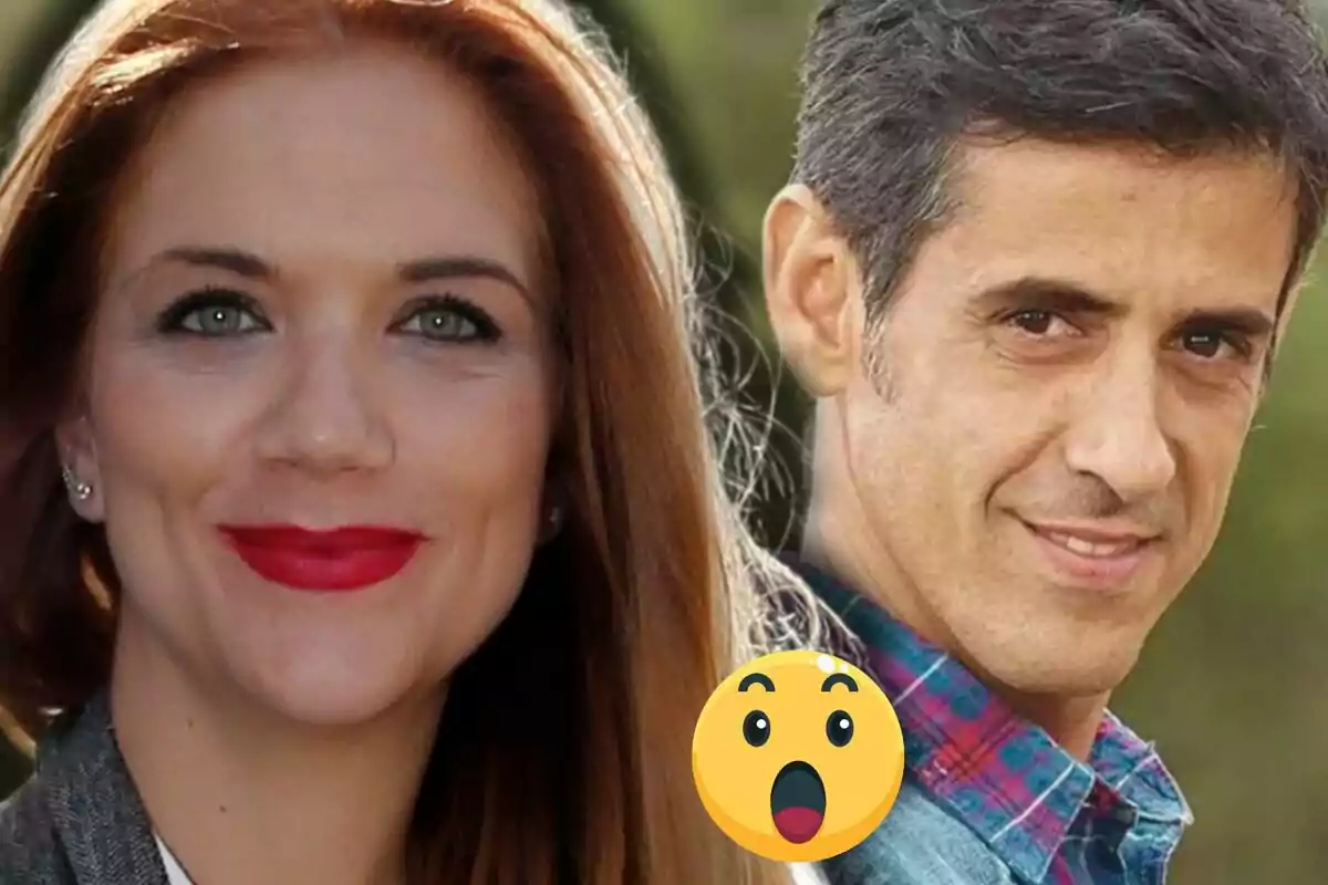 Beatriz Trapote y Víctor Janeiro sonríen mientras un emoji sorprendido aparece en primer plano.