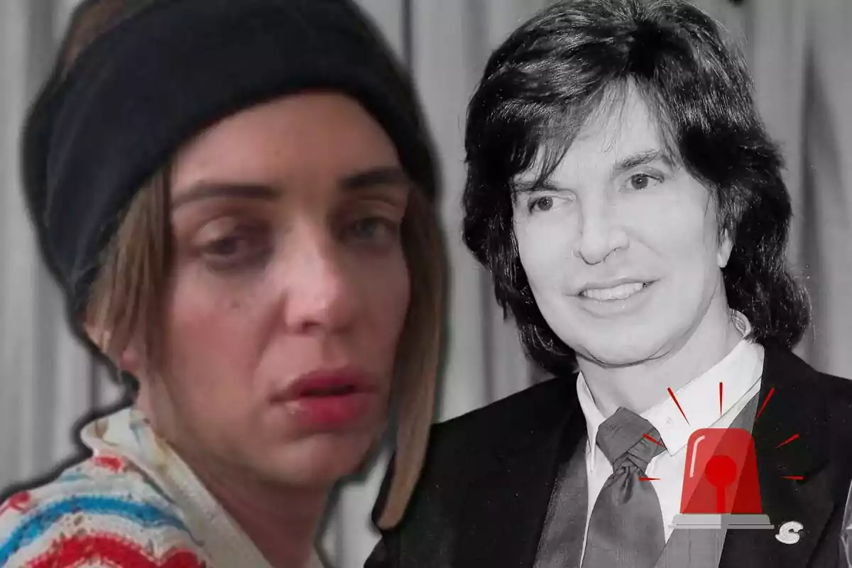 Camilo Blanes con gorro oscuro y expresión seria en primer plano, junto a una imagen en blanco y negro de Camilo Sesto sonriente con cabello oscuro y una sirena roja superpuesta.