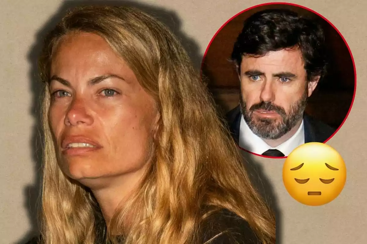 Carla Goyanes con expresión seria y Antonio Matos en un círculo rojo en la esquina superior derecha, junto a un emoji de cara triste.
