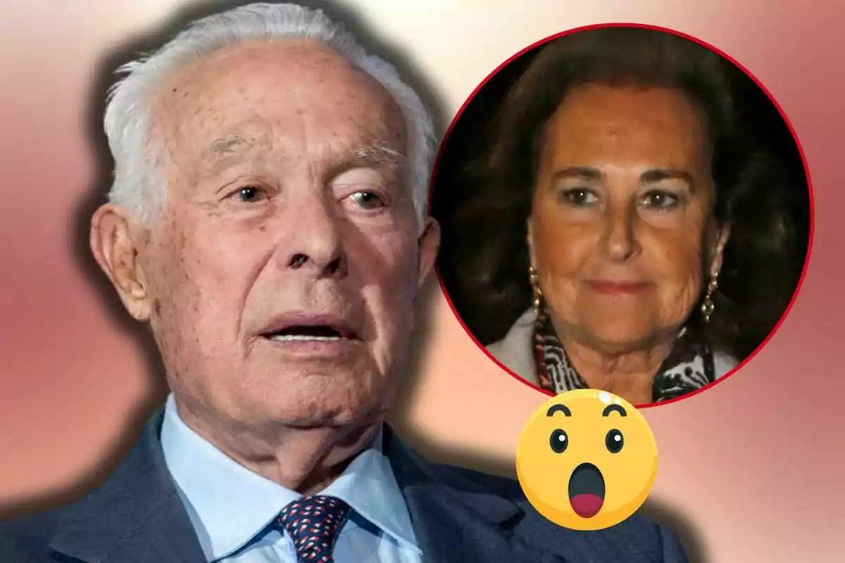 Curro Romero con traje oscuro aparece en primer plano mientras que en un círculo al fondo se muestra a Carmen Tello expresión neutral, acompañados de un emoji sorprendido.