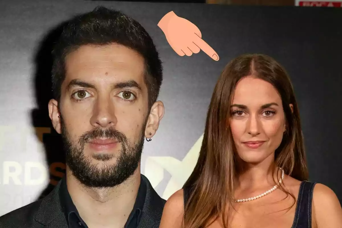 David Broncano con barba y Silvia Alonso con cabello largo y lacio posan frente a un fondo oscuro, con una mano dibujada señalando a la mujer.