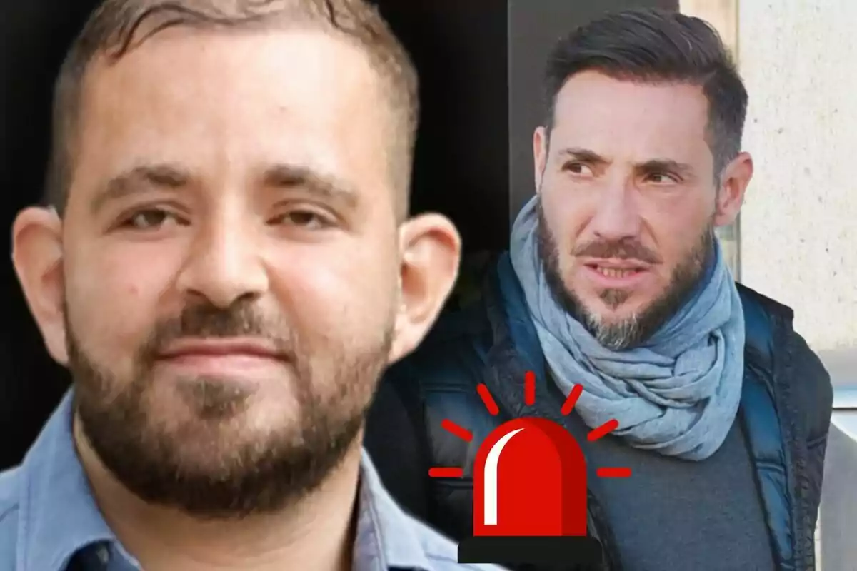 David Flores Carrasco y Antonio David, uno en primer plano y otro al fondo, con una sirena roja superpuesta.