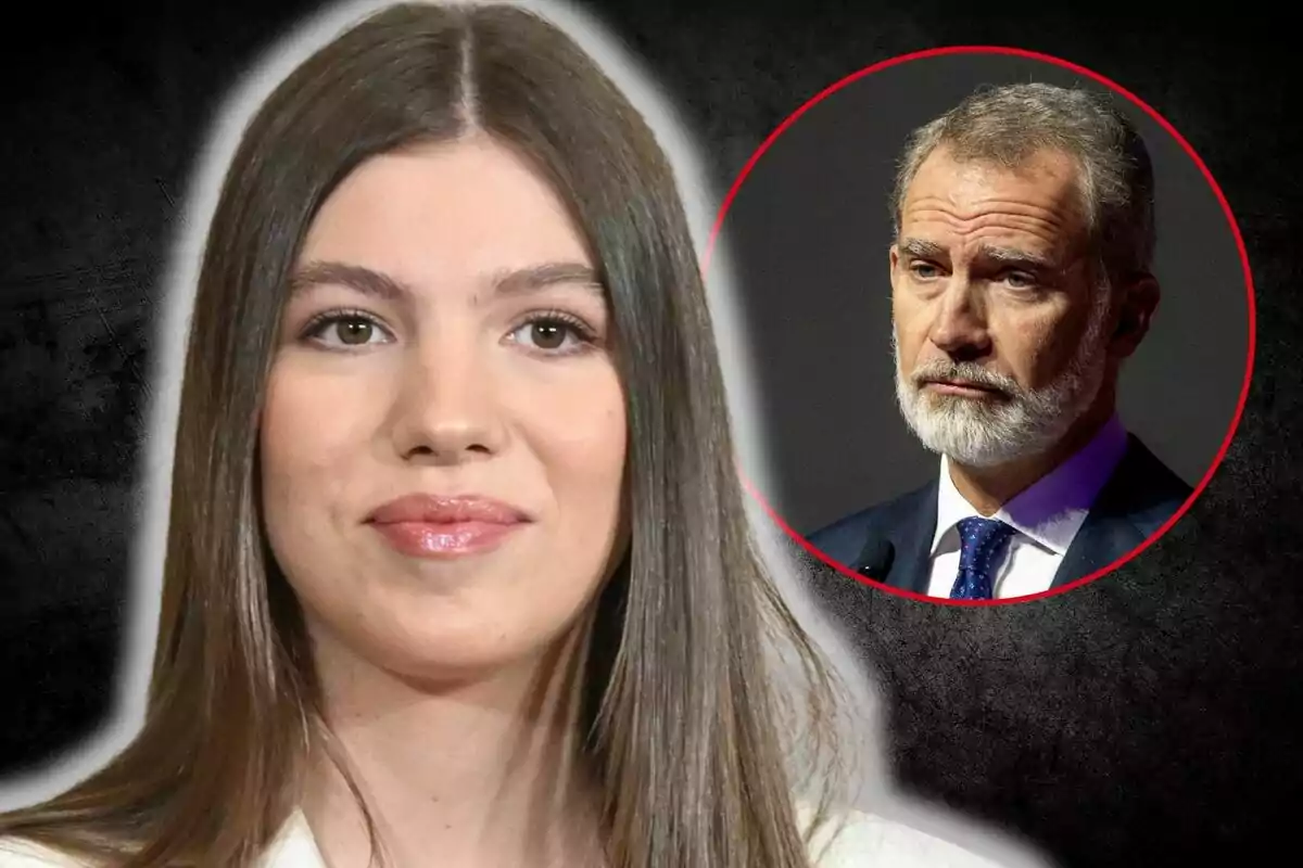Infanta Sofía appears in the foreground while Felipe VI is in a red circle in the background.