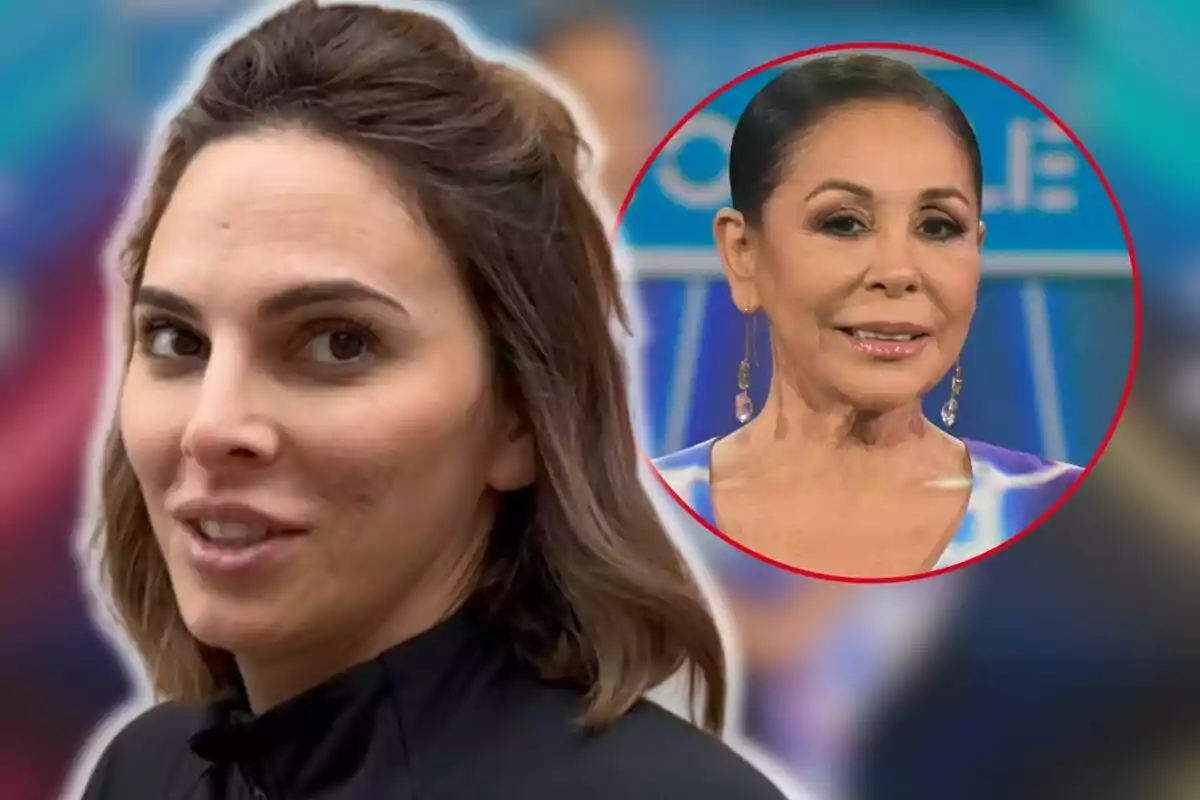 Irene Rosales mira a la cámara, con un recuadro que muestra a Isabel Pantoja con pendientes largos.