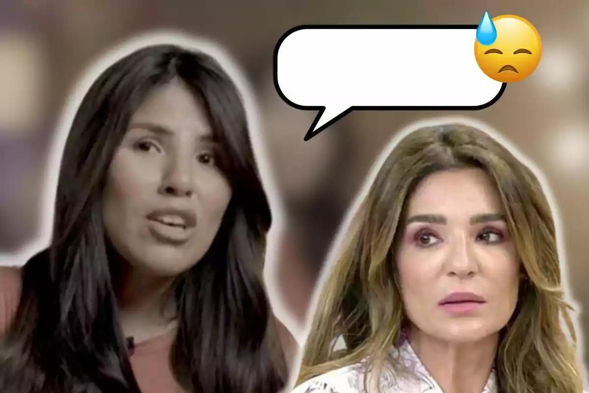 Isa Pantoja y Raquel Bollo en una conversación con un globo de diálogo vacío y un emoji de cara preocupada.