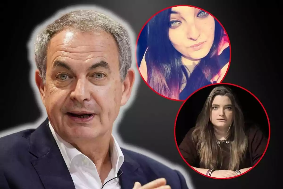 José Luis Rodríguez Zapatero en primer plano con Laura y Alba en círculos rojos en el fondo.