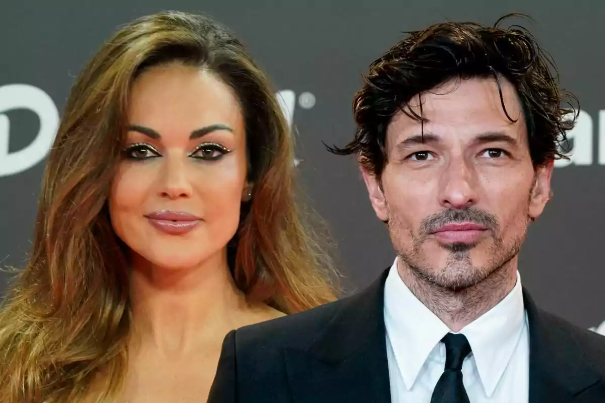 Lara Álvarez y Andrés Velencoso posan juntos en un evento formal, ambos con expresiones serias y elegantes.