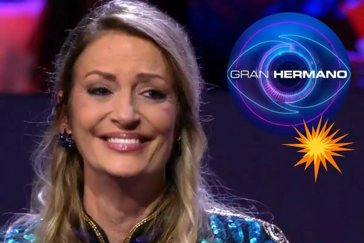 María José Galera sonriendo en un programa de televisión con el logo de Gran Hermano en la esquina.