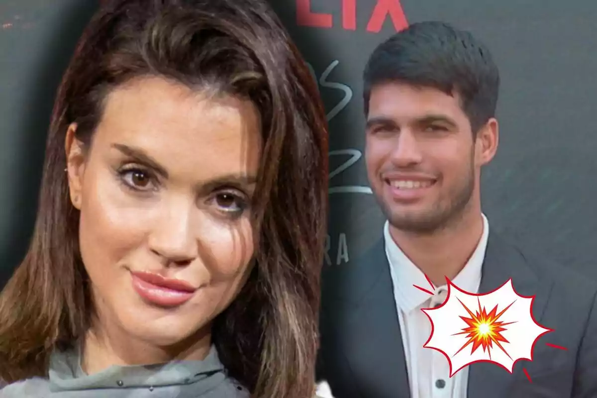Melodie Peñalver y Carlos Alcaraz posan juntas en un evento con un fondo que tiene el logo de Netflix.