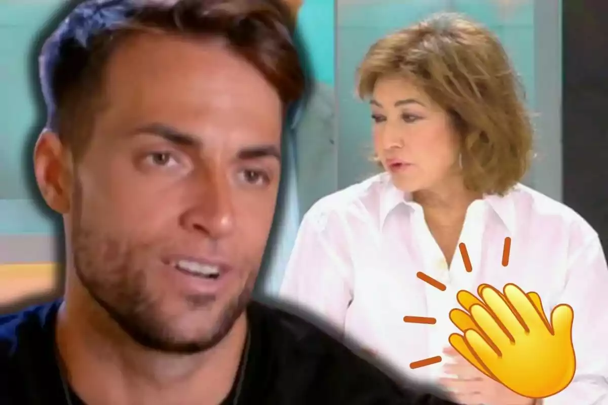 Montoya and Ana Rosa Quintana on a television show with a clapping emoji overlaid.