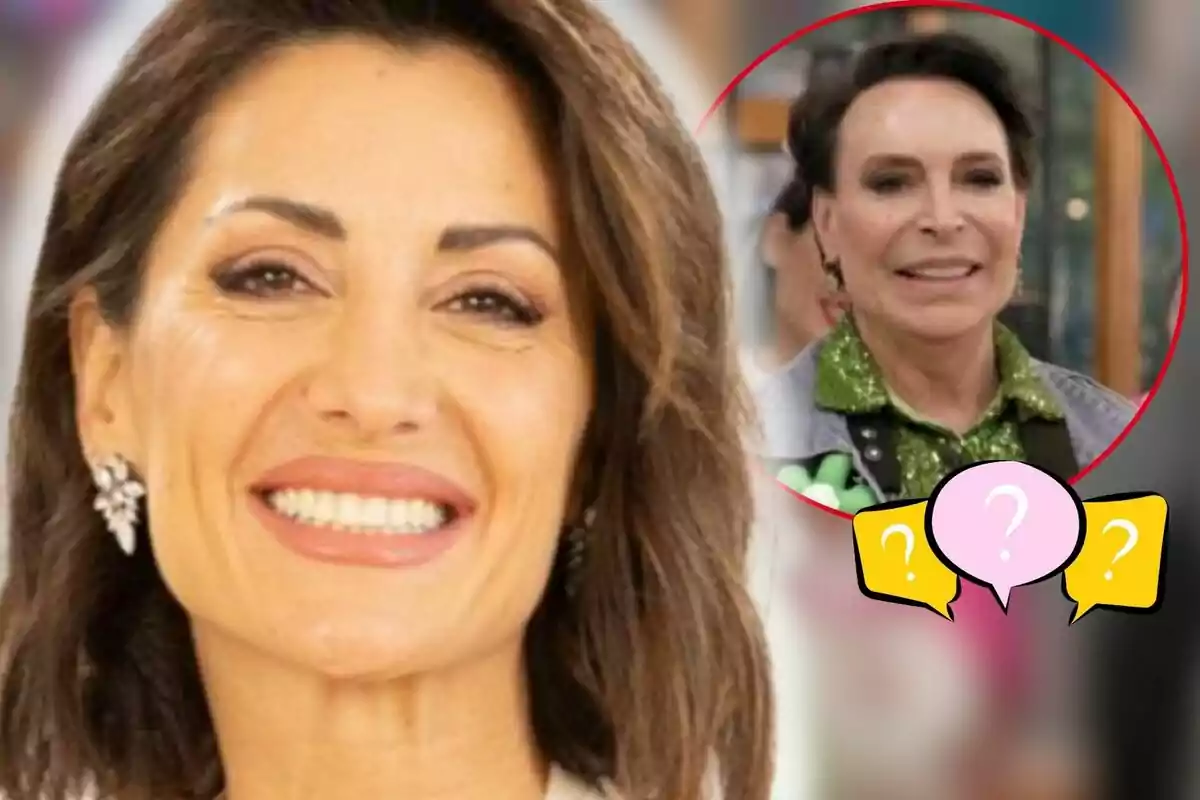 Nagore Robles smiling in the foreground with Maestro João in a red circle in the top right corner and two speech bubbles with question marks.