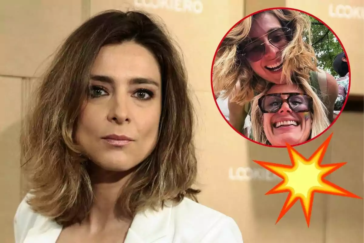 Sandra Barneda con expresión seria aparece en primer plano, mientras que en la esquina superior derecha hay un círculo rojo que contiene una imagen de ella y Pascalle Paerel sonriendo y usando gafas de sol, con un gráfico de explosión amarilla en la parte inferior del círculo.