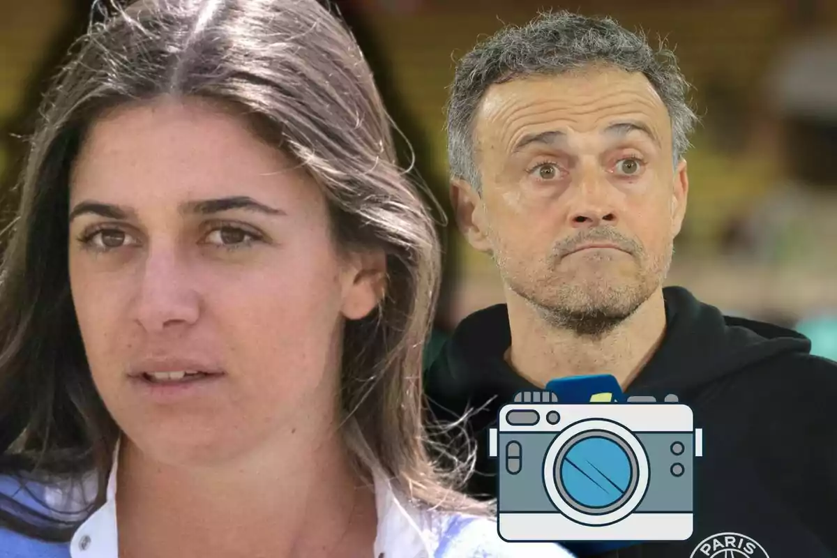 Sira Martínez y Luis Enrique con expresión seria aparecen juntos, con un icono de cámara en la parte inferior de la imagen.