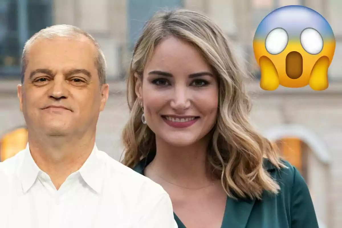 Ramón García y Alba Carrillo posando juntas con un emoji de sorpresa en la esquina superior derecha.