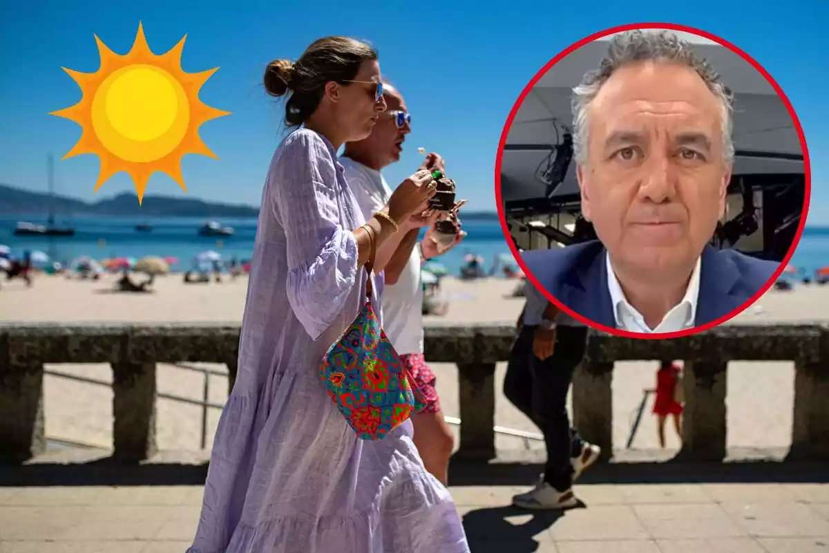 Una pareja se toma un helado junto a la playa, con Roberto Brasero en el círculo