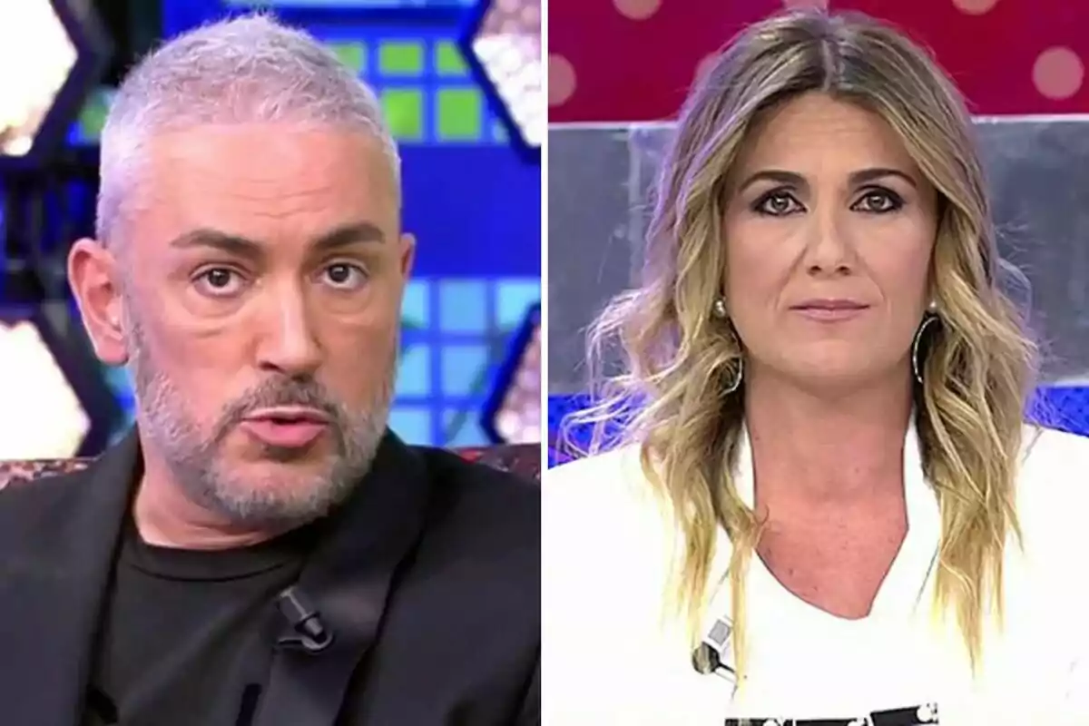 Kiko Hernández y Carlota Corredera en un programa de televisión con fondo colorido. Kiko Hernández y Carlota Corredera en un programa de televisión con fondo colorido.