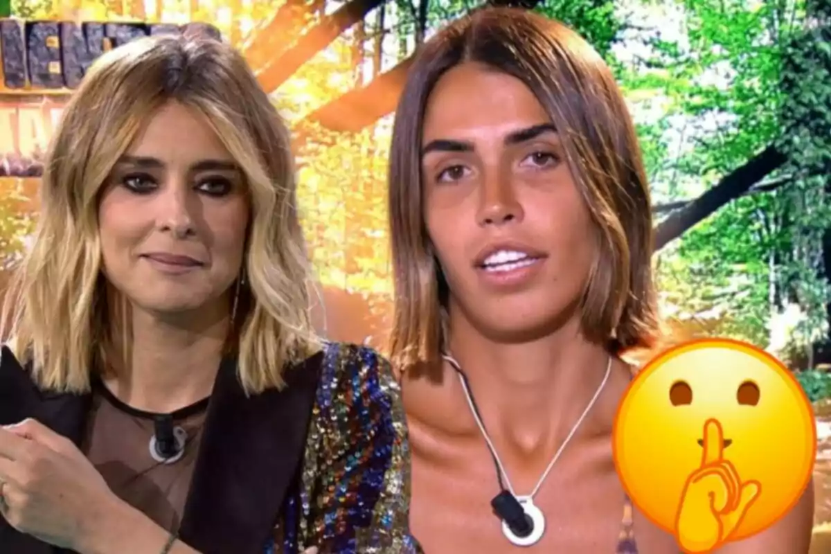 Sandra Barneda y Sofía Suescun en 'Supervivientes' con un emoji de silencio en la esquina inferior derecha.