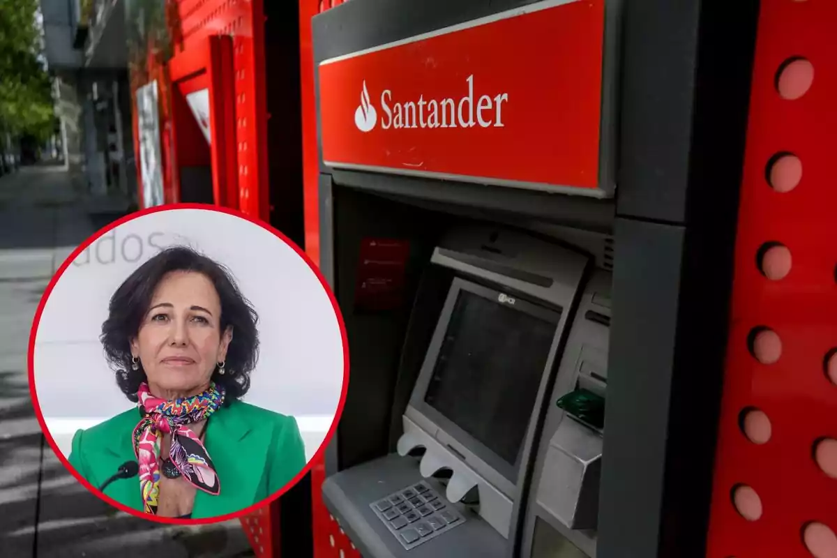 Cajero del Banco Santander, y en el círculo, Ana Botín