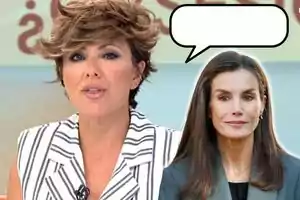 Sonsoles Ónega y la reina Letizia aparecen en la imagen, una con cabello corto y otra con cabello largo, con un globo de diálogo vacío sobre la segunda.