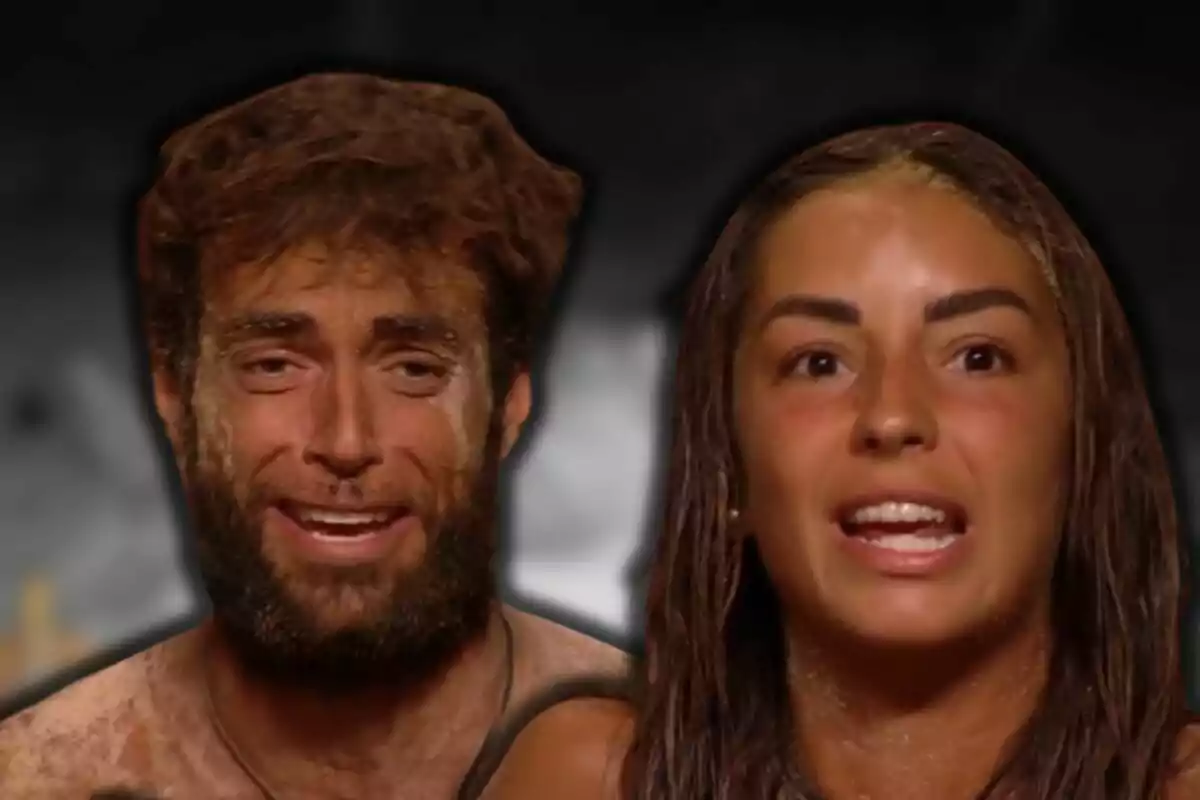 Montoya y Anita con expresiones intensas y rostros cubiertos de tierra en un fondo oscuro.