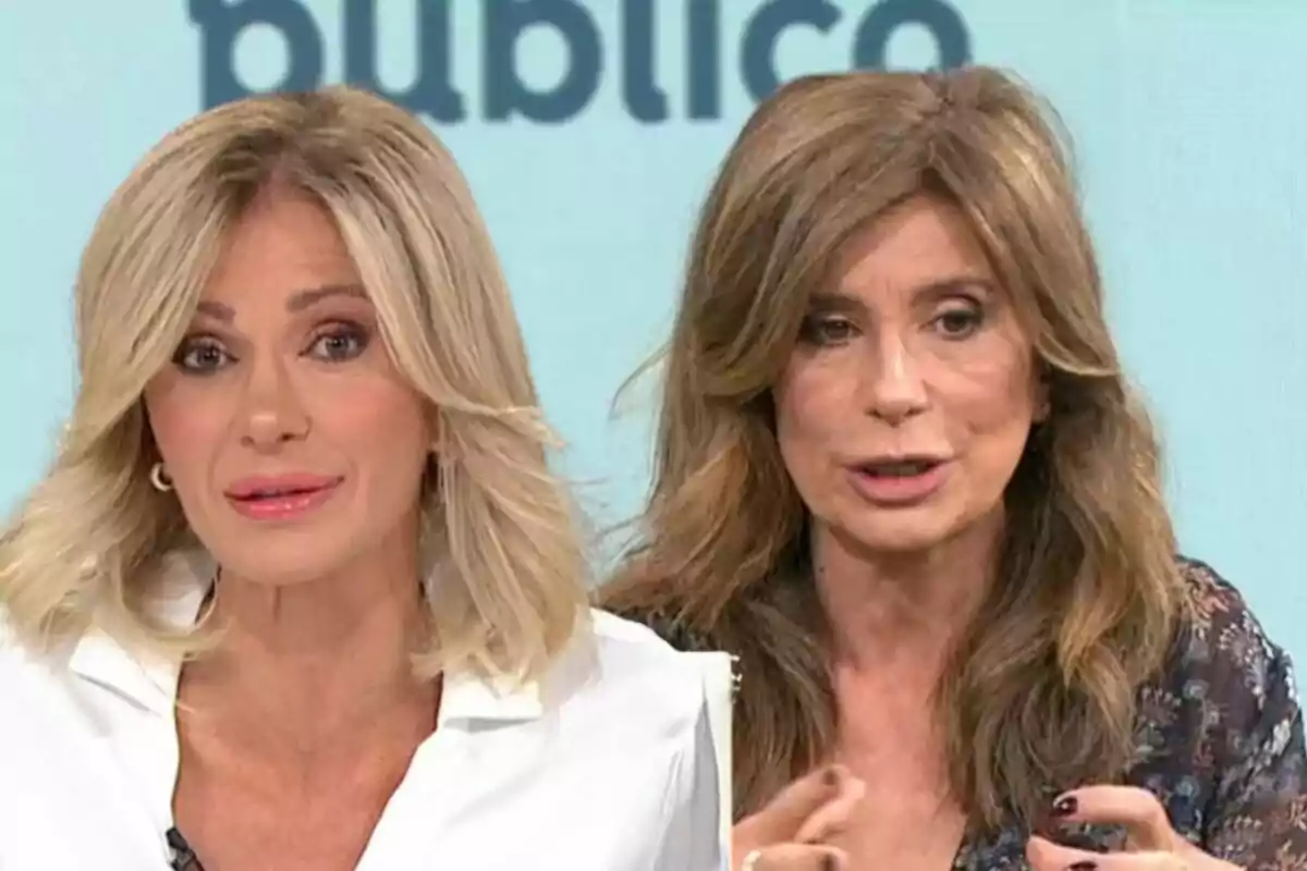 Gema López y Susanna Griso en 'Espejo Público' con un fondo azul claro y la palabra "público" parcialmente visible.