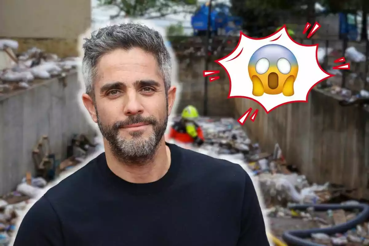 Roberto Leal con barba y cabello canoso está frente a un fondo de basura con un emoji de sorpresa al lado.