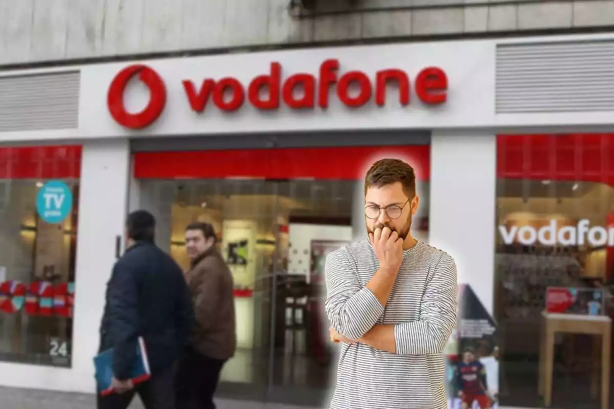 Photo montage between a Vodafone store and a concerned person