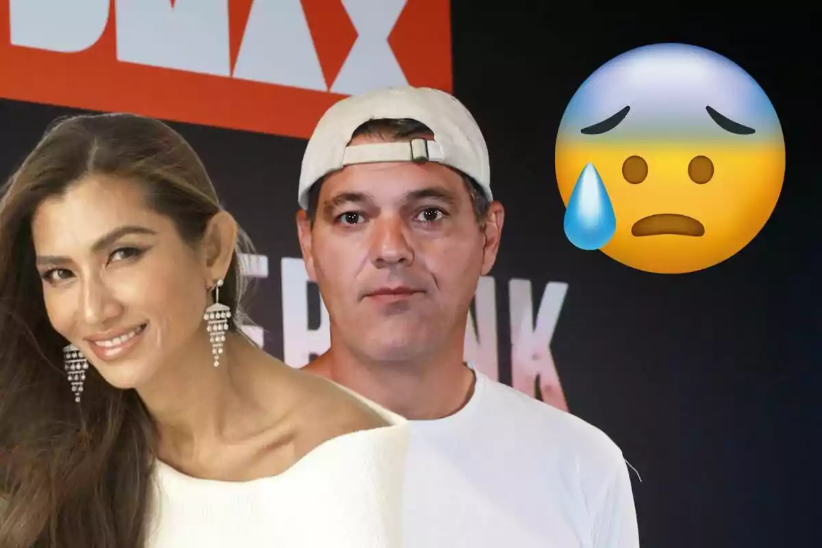 Yuyee sonriente y Frank Cuesta con gorra blanca junto a un emoji de cara preocupada con una gota de sudor.