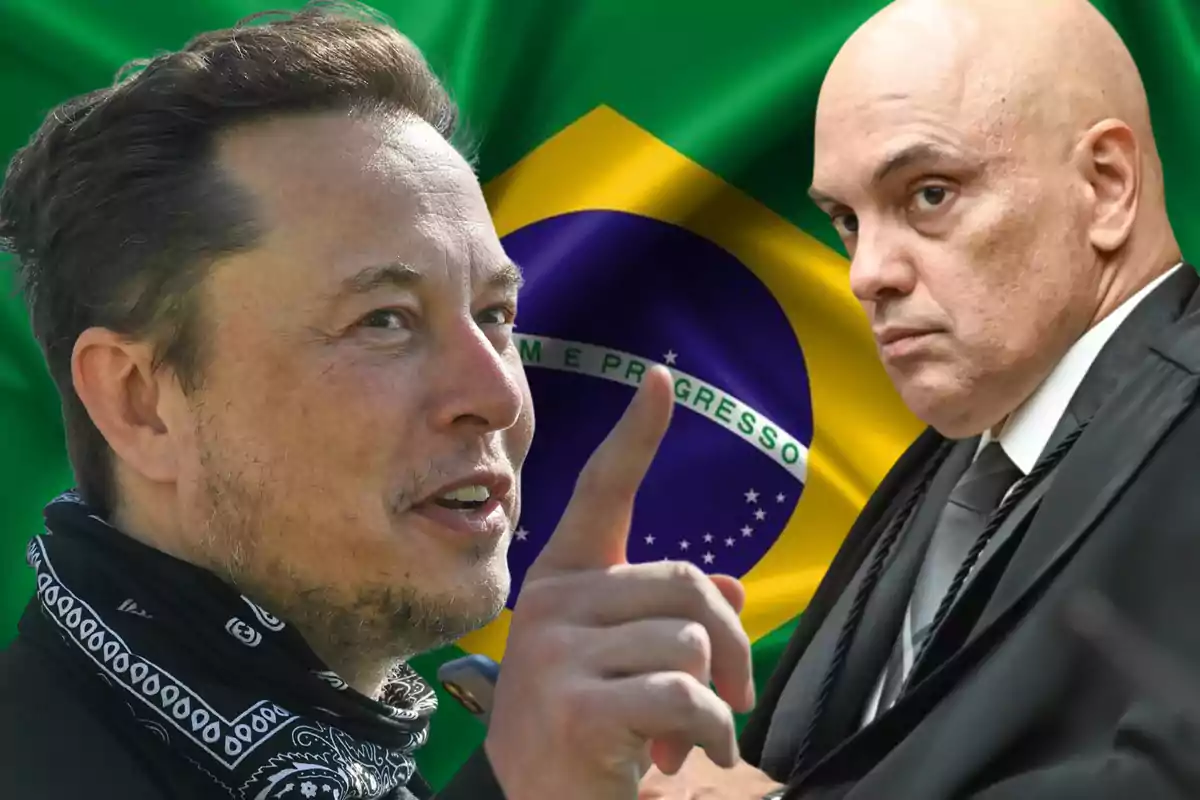 Montaje de Elon Musk y el juez que quiere cerrar X en Brasil, Alexander de Moraes