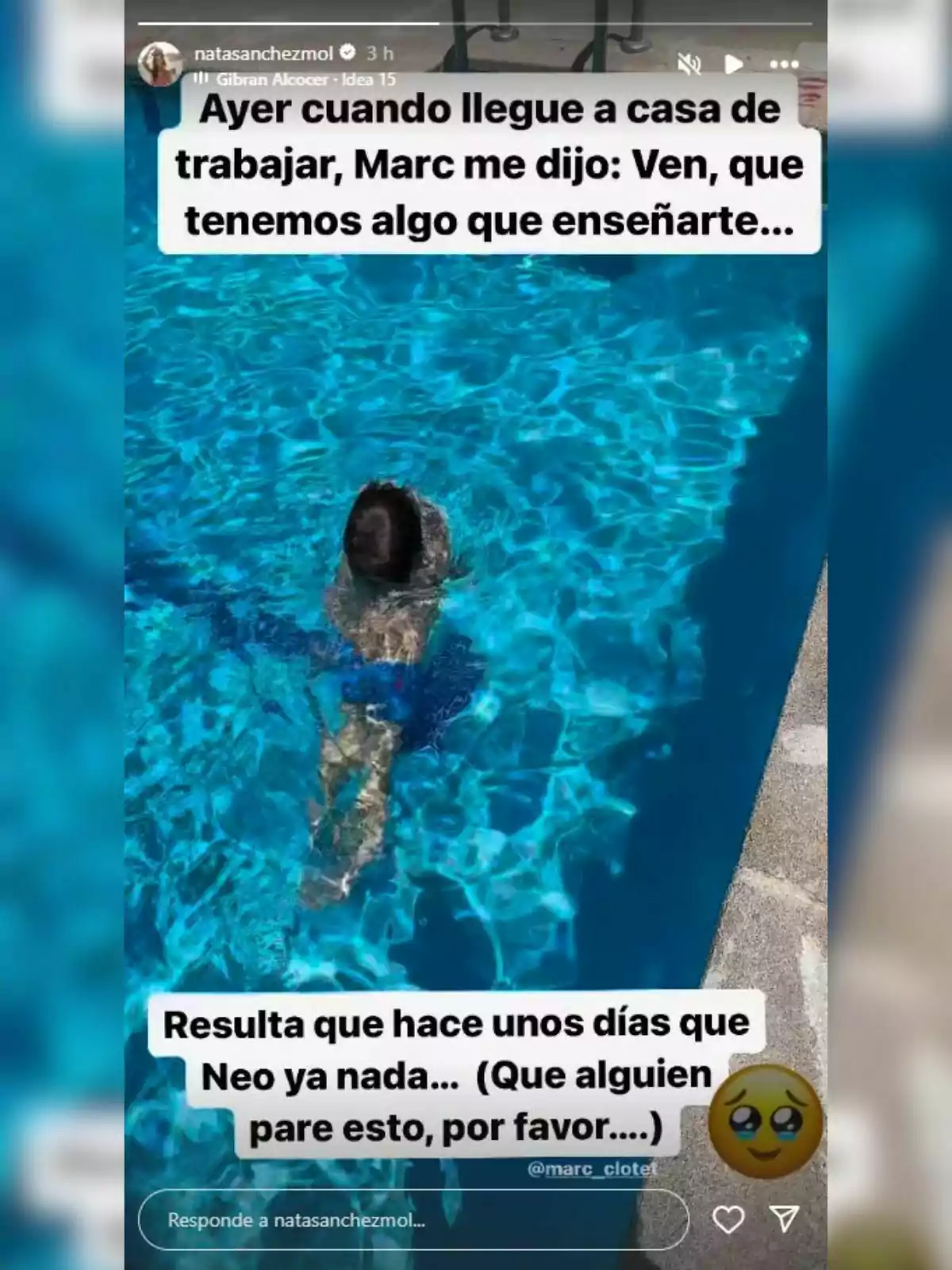 Storie de Natalia Sánchez en Instagram con su hijo nadando en la piscina el 10 de julio de 2024