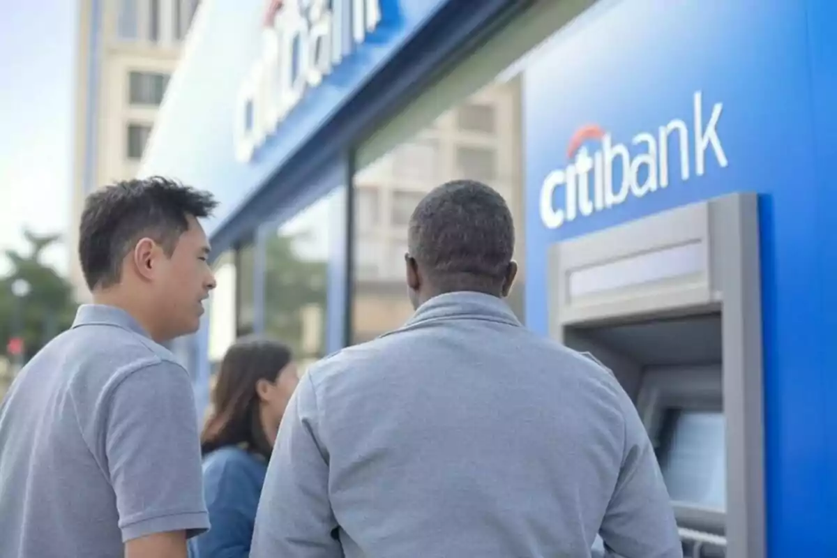 People using a bank ATM. People using a bank ATM.