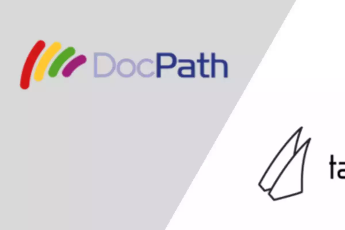 Logotipo de DocPath con un diseño colorido a la izquierda y un gráfico abstracto a la derecha.