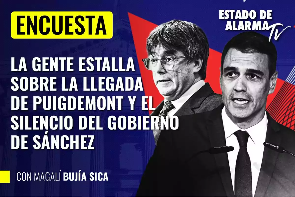 Encuesta sobre la llegada de Puigdemont y el silencio del gobierno de Sánchez con Magalí Bujía Sica en Estado de Alarma TV.