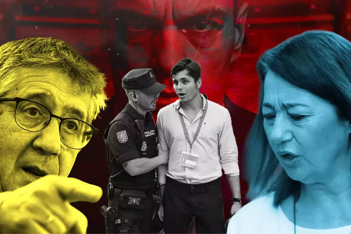 Una imagen compuesta con varias personas en diferentes colores y un fondo rojo intenso.