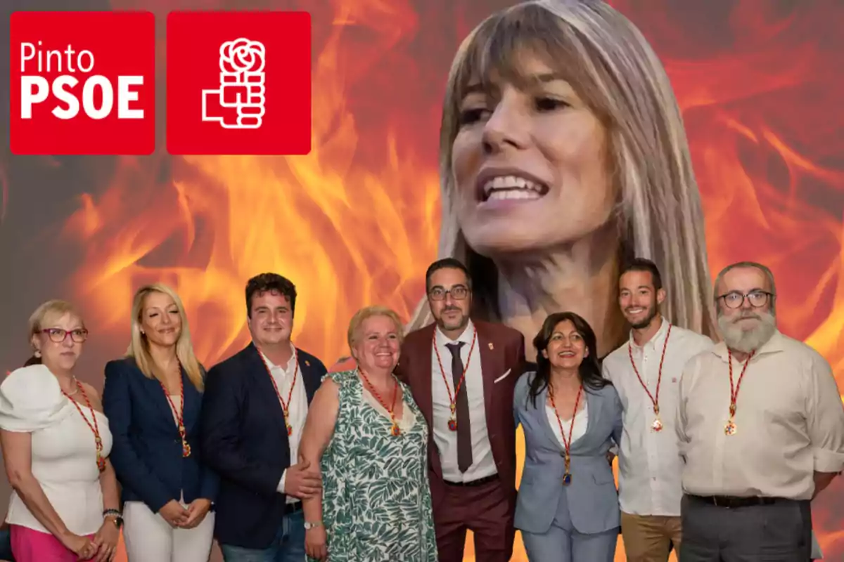 Montaje de los miembros del PSOE de Pinto y Begoña Gómez