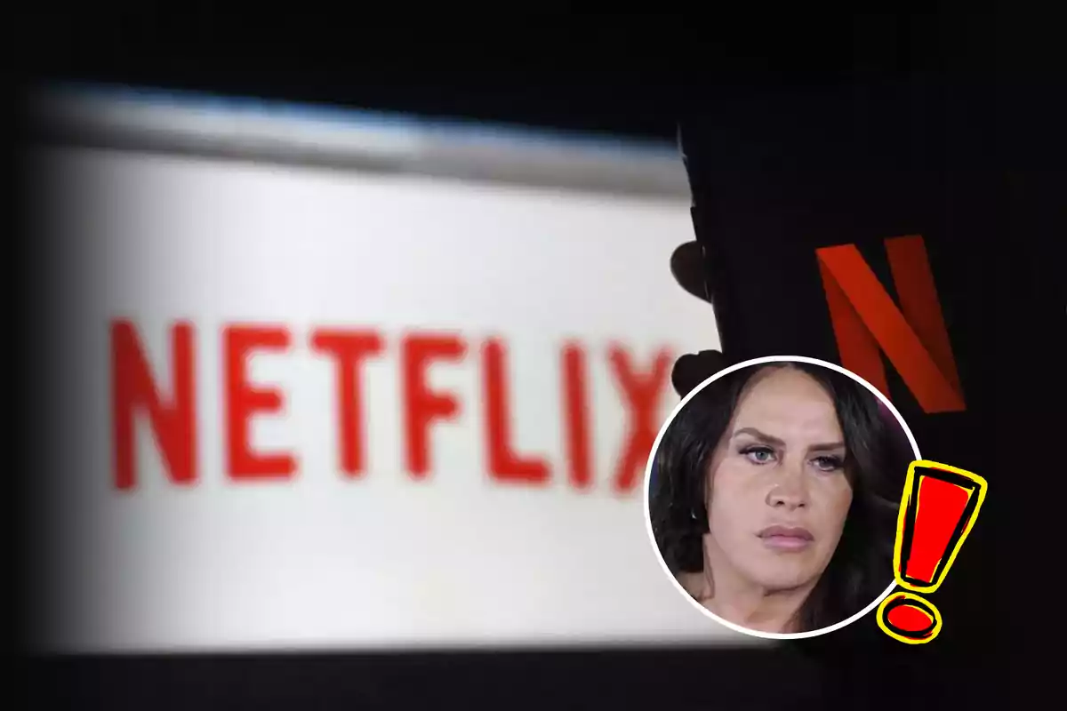 Una pantalla con el logo de Netflix y un teléfono móvil mostrando la aplicación, con un círculo que contiene el rostro de una persona y un signo de exclamación rojo.