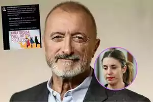 Un hombre mayor con barba y cabello corto mira a la cámara. A su lado, hay un recuadro con una captura de pantalla de un tuit y una imagen de una mujer joven con el cabello recogido.