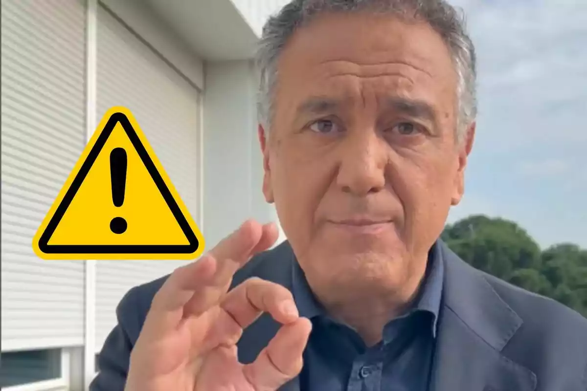 Un hombre con traje oscuro hace un gesto de OK con la mano mientras un símbolo de advertencia amarillo aparece a su lado. Un hombre con traje oscuro hace un gesto de OK con la mano mientras un símbolo de advertencia amarillo aparece a su lado.