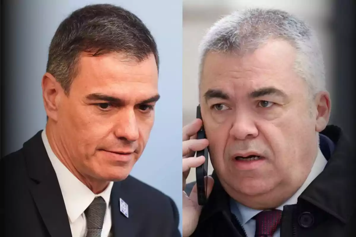 Dos hombres de mediana edad con traje, uno mirando hacia abajo y el otro hablando por teléfono