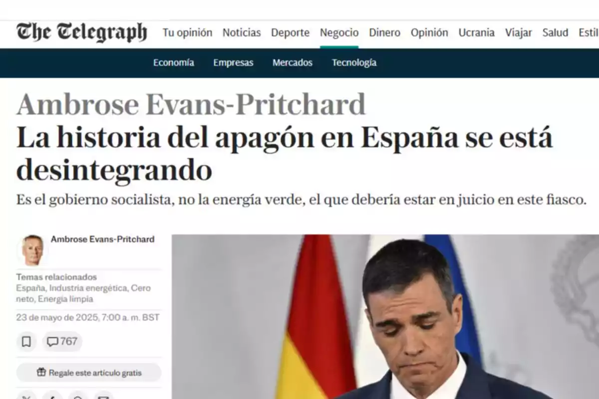 Portada de un artículo de The Telegraph titulado Portada de un artículo de The Telegraph titulado