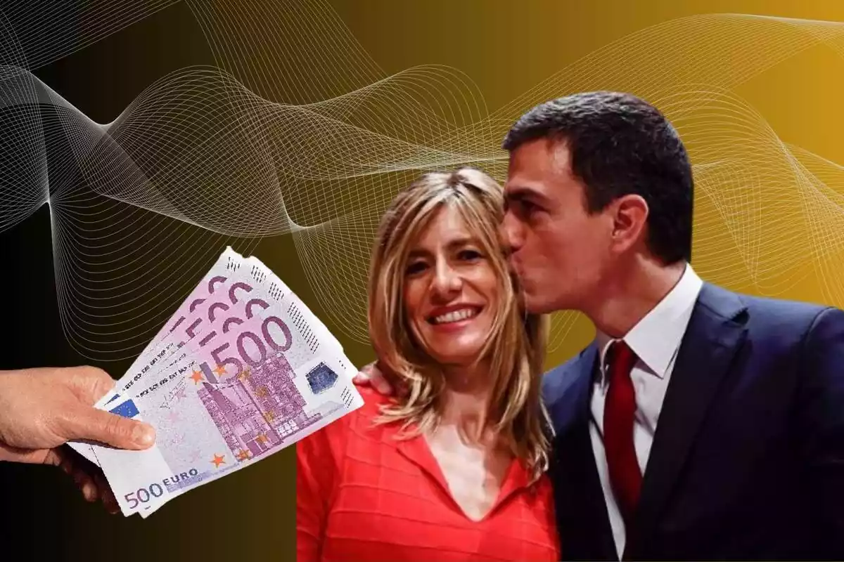 Collage de Pedro Sánchez y Begoña Gómez besándose