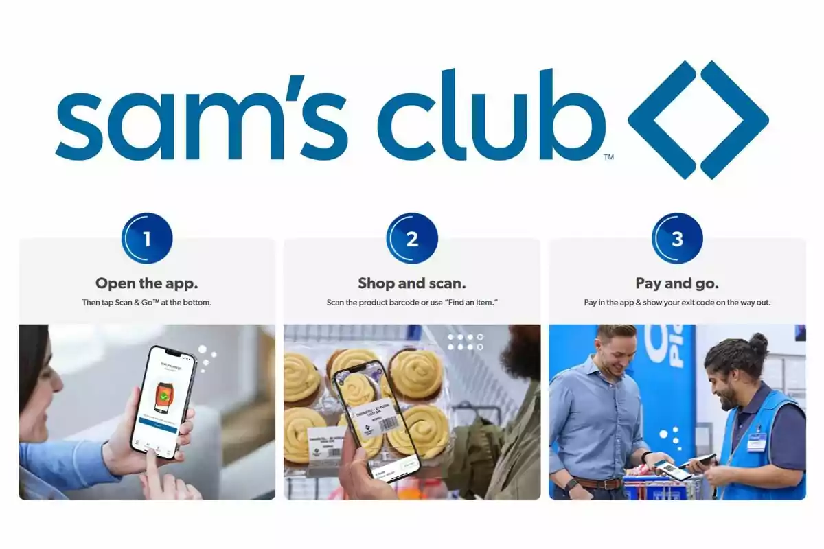 Image showing the Sam's Club logo and three steps to use Image showing the Sam's Club logo and three steps to use